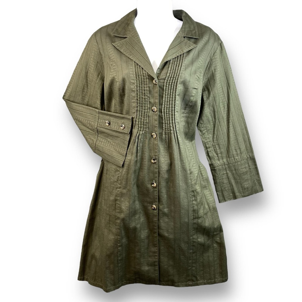 CAbi Womens‎ Shirt Dress Army Green Cotton Button Tunic Casual Cover-up Medium